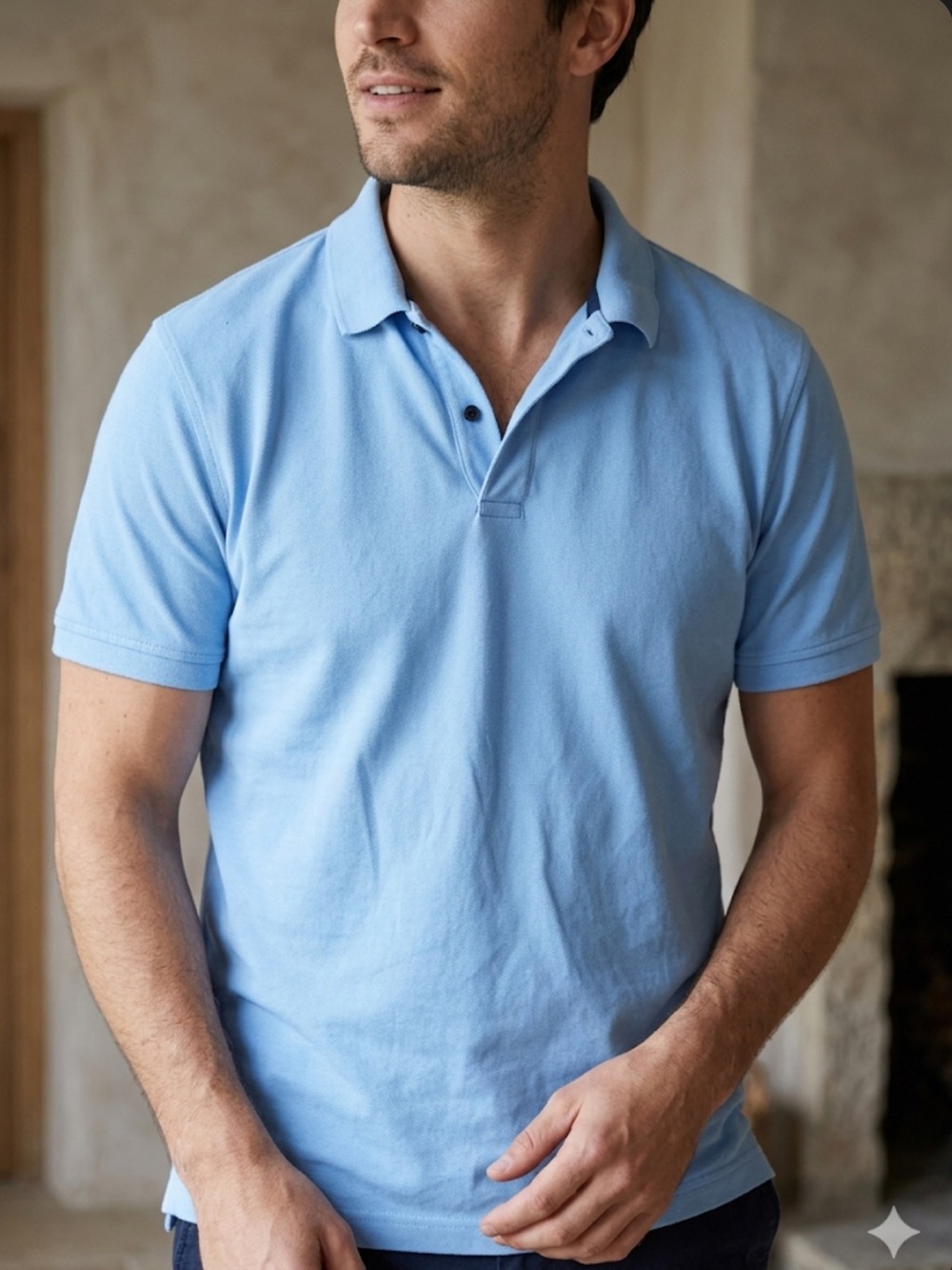 Banana Republic Luxury‑Touch 100% Cotton Polo XL Baby Blue Preppy Natural Fabric